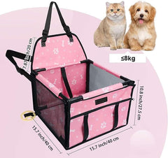 KUTKUT Dog Cats Car Seat Foldable Dog Car Booster Seat Upgrade Puppy Pet Seat Waterproof Breathable Oxford Travel Bag with 12PVC Tubes for Small Dogs, Cats Puppies Paws-Pattern (Pink)…