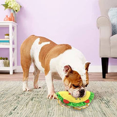 KUTKUT 2 Pack Squeaky Dog Toys, Non-Toxic and Safe Chew Toys for Puppy with Funny Food Taco Hamburger Shape, Durable Interactive Crinkle Plush Dog Toy for Small, Medium Dogs - kutkutstyle