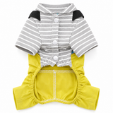 KUTKUT 2-in-1 Small Dog Jumpsuit Overall with Built in Leash Ring, Cat Vintage Bib Pants, Snap Button Party Dog Clothes All-in-One Jumpsuit for Shihtzu, King Charls (Yellow)