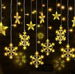 EZYHOME Diwali Light - 8 Modes Waterproof 136 LED Diwali Window Curtain String Lights | Christmas Fairy Hanging Light for Indoor Outdoor (Snowflake Style)