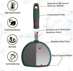 EZYHOME 2Pcs Kitchen Spatula Silicone Turner Heat Resistant Melt Proof Spatulas for Nonstick Cookware,Flexible Non Scratch Thin Spatula Wide,Angled and Flipper for Frying Eggs, Pancake, Burger, Fish