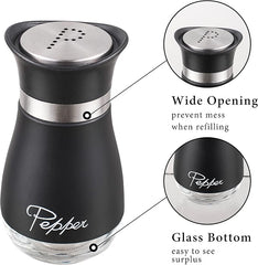 EZYHOME Salt and Pepper Shakers Set with Holder,Red Kitchen Decor and Accessories Farmhouse Gadgets Table Housewarming Gift Christmas Decor Refillable Design (Black)