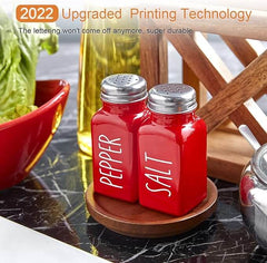 EZYHOME Red Salt and Pepper Shakers Set - Red Kitchen Decor and Accessories for Home Restaurants Wedding - Glass Salt and Pepper Set for Cooking Table, RV, BBQ, Easy to Clean & Refill