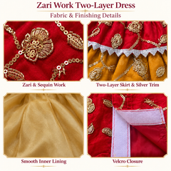KUTKUT Zari Embroidered Festive Dress for Small Dogs & Cats, Sleeveless, Sequin Work, Two-Layer Skirt, Silver LCE Trim Outfit for Maltese, Shihtzu, Small Pups & Cats