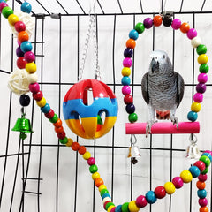 KUTKUT 15 Pcs Bird Parrot Swing Chewing Toys, Wooden Hanging Bell with Hammock Climbing Ladder Colorful Pet Birds Cage Toys for Small Parakeet Cockatiel Conures Finches Macaws Love Birds