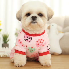 KUTKUT Soft Pink Fleece Dog Jumpsuit Pajamas, Warm Winter Pet Onesie With Cute Cartoon Print & Leash Ring, Cozy Sleepwear For Small Dogs like ShihTzu, Papillon Puppies and Cats
