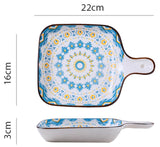 EZYHOME Nordic Style Creative Serving Platter Ceramic Ins Plate Family Dish Plate Salad Plate with Handle, Plates for Appetizer, Dessert, Pasta, Ice Cream, Microwave and Oven & Dishwasher Safe