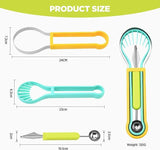 EZYHOME 2Pcs Melon Baller Scoop Set, 4 in 1 Stainless Steel Fruit Tool Set, Fruit Carving Tools for Dig Pulp Separator, Watermelon Cutter Slicer Scooper (Yellow & Green)