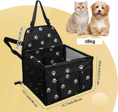 KUTKUT Small Dog Car Seat Foldable Dog Car Booster Seat Upgrade Puppy Pet Seat Waterproof Breathable Oxford Travel Bag with 12PVC Tubes for Small Dogs, Cats, Puppies Paws-Pattern (Black)…