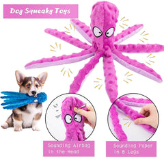 KUTKUT Dog Squeaky Toys Octopus Crinkle Plush Toys for Teeth Cleaning, Labrador, Golden Retriever Durable Interactive Chew Toys, Cute Soft Dog Toys for Small Medium Dogs, 3 Pack - kutkutstyle
