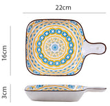 EZYHOME Ceramic Appetizer Plate with Handle Ceramic Ins Plate Family Dish Plate Salad Plate with Handle,Platter for Pasta,Maggi, Noodles,Manchurian,Dessert,Ice Cream,Microwave Oven & Dishwasher Safe