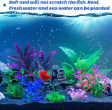 KUTKUT 12Pcs Aquarium Artificial Plastic Plants Decorations and Rock Cave Decor Set Goldfish Betta Turtle Fish Tank Accessories Small Large Fish Bowl Ornaments