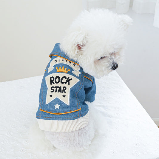 KUTKUT Dog Jeans Jacket Cool Blue Denim T-Shirt, Comfort and Cool Apparel, Classic Denim Tank Top Lapel Vest Dog Shirt Puppy Costume for Small Dogs & Cats