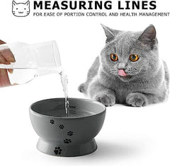 KUTKUT Set of 2 Pcs Elevated Cat and Small Dog Food and Water Bowl Set, Tilted Elevated Cat Food Bowls No Spill, Ceramic Cat Food Feeder Bowl Collection, Pet Bowl for Flat-Faced Cats and Small Dogs