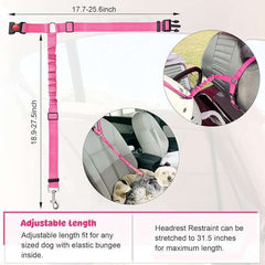 KUTKUT Removable Dog Seat Belt Harness for Car, 3-in-1 Pet Dog Car Seatbelt Leash, Retractable Restraint Secures to Vehicle Headrest & Adjustable Reflective Bungee Dog Seatbelt Tether (Pink)
