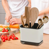 EZYHOME Kitchen Utensil Holder 3 Compartments Chopstick Holder Cutlery Drying Rack Plastic Silverware Draining Holder Countertop Flatware Storage Organizer for Chopsticks, Spoons, Forks, Brushes