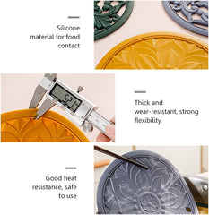 EZYHOME 3Pcs Silicone Trivet Mat - Insulated Hot Pot Holder Carved Hot Bowl Pads Set for Table or Countertop - Non-Slip Heat Resistant Exquisitely Kitchen Teapot Coasters, 20cm / 7.87Inch
