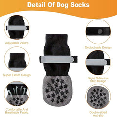KUTKUT Anti Slip Dog Sock to Prevent Licking Paws for Hardwood Floors, Boots & Paw Protector Shoes for Hot/Cold Pavement with Grippers, Double Sides Grips for Medium Senior Dogs