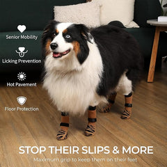 KUTKUT Anti Slip Dog Socks with Four Sides Grips for Hardwood Floors, Extra Traction Control No Twist - Dog Shoes Paw Protector for Hot Pavement to Prevent Licking Paws for Medium Large Dogs