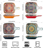 EZYHOME Bohemian Style Creative Serving Platter Ceramic Ins Plate Family Dish Plate Salad Plate with Handle, Plates for Appetizer, Dessert, Pasta, Ice Cream, Microwave and Oven & Dishwasher Safe