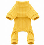 PAWCHIE Dog Jumpsuit for Small Dogs Cats, Soft Ribbed Four Leg Payjamas, Warm Stretch Pet Romper with High Neck, Cozy Indoor & Winter Wear (Yellow)