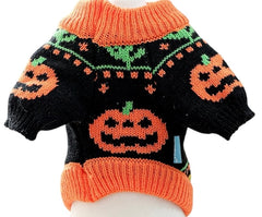 KUTKUT Halloween Small Dog Cat Sweater - Warm Acrylic Wool Knit Pet Pullover With Pumpkin Design, Soft Cozy Outfit For Maltese, ShihTzu, Pekingese etc