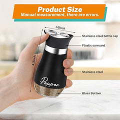 EZYHOME Salt and Pepper Shakers Set Stainless Steel Salt Shaker and Pepper Shaker Set with Holder Refillable Screw-Off Perforated "S" and "P" Caps for Kitchen Table Decor(Black & White)