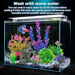 KUTKUT 8Pcs Aquarium Artificial Plastic Plants Decorations and Rock Cave Decor Set Goldfish Betta Fish Tank Accessories Small Large Fish Bowl Ornaments