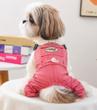 KUTKUT 2-in-1 Pet Jumpsuit Overall with Built in Leash Ring, Small Dog Cat Vintage Bib Pants, Snap Button Party Dog Clothes All-in-One Jumpsuit for Maltese, Pekingese ( Reddish )