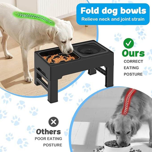 KUTKUT 2-in-1 Elevated Slow Feeder Dog Bowls 4 Height Adjustable Raised Bowls with No Spill Dog Water Bowl and Slow Feeder Dog Bowl for Small Medium Large Dogs (Capacity: SF 1.1L, Water Bowl 2L)…