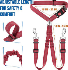 KUTKUT Double Dog Seat Belt, Dual Pet Car Headrest Restraint Safety Seatbelt No Tangle Dog Leash Duty Adjust Elastic Bungee Lead Splitter Connect Harness in Vehicle Travel for 2 Dogs (Red)