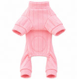 PAWCHIE Soft Dog Onesie for Small Dogs & Puppies, Ribbed Stretch Jumpsuit, Four Leg Dog Payjamas, Warm Pet Romper for Winter & Sleeping (Pink)