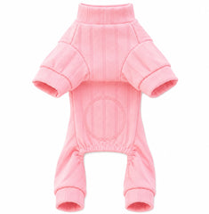 KUTKUT Soft Dog Onesie for Small Dogs & Puppies, Ribbed Stretch Jumpsuit, Four Leg Dog Payjamas, Warm Pet Romper for Winter & Sleeping (Pink)