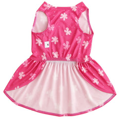 KUTKUT Cute Pink Floral Small Dog Cat Girl Dress With Pretty Satin Bow - Soft, Breathable & Lightweight Pet Apparel For ShihTzu, Maltese, Poodles, Cats, Puppies Summer Party Dress