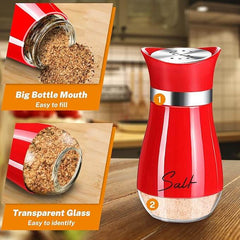 EZYHOME Salt and Pepper Shakers Set with Holder,Red Kitchen Decor and Accessories Farmhouse Gadgets Table Housewarming Gift Christmas Decor Refillable Design