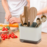 EZYHOME Utensil Holder 3 Compartments Cutlery Drainer Sink Caddy, Chopsticks Holder Spoon Chopsticks Fork Drain Rack Basket Storage Holder Organizer Compartment Box 