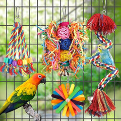 KUTKUT Bird Toys Bird Rope Perch with Bell Colorful Bird Chewing Shredding Foraging Toys Parrot Swing Climbing Standing Hanging Toys Bird Cage Accessories for Conure Cockatiel Budgies Lovebird