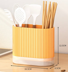 EZYHOME Plastic Utensil Holder for Countertop Spoon Chopsticks Fork Organizer Kitchen Cutlery Drying Rack for Kitchen Counter Decor, Cylindrical Oval Shape