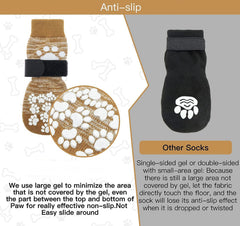 KUTKUT Anti-Slip Dog Socks 4Pcs - Adjustable Pet Paw Protector with Strap, Traction Control Non-Skid for Indoor on Hardwood Floor Wear, Paw Protection for Small Medium Dogs