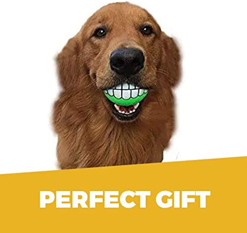 KUTKUT Funny Dog Teeth Ball for Dogs, Fun Pet Toy with Human Smile Design and Squeaker, Nontoxic for Puppy Small Medium Or Large Doggies Tooth Chew Toy, Squeaky Dog Ball Smiling Dog Ball-Squeaky-kutkutstyle
