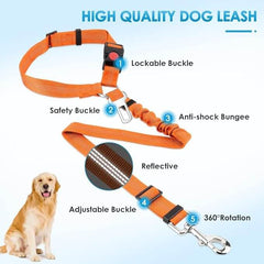 KUTKUT Removable Dog Seat Belt Harness for Car, 3-in-1 Pet Dog Car Seatbelt Leash, Retractable Restraint Secures to Vehicle Headrest & Adjustable Reflective Bungee Dog Seatbelt Tether (Orange)