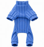 PAWCHIE Dog Jumpsuit for Small Dogs Cats, Soft Ribbed Four Leg Payjamas, Warm Stretch Pet Romper with High Neck, Cozy Indoor & Winter Wear (Blue)