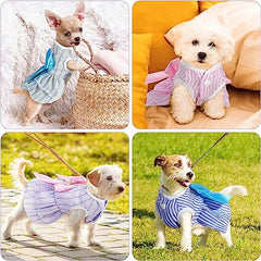 KUTKUT Pack of 4 Dresses for Small Girl Puppy Kitten RABIT Clothes, Female Princess Tutu Striped Summer Skirt Cat Pet Apparel Outfits