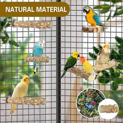 KUTKUT Natural Wood Bird Perchs (Pack of 4 Wooden Perch Including Swing)