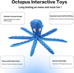 KUTKUT Pack of 2 Dog Squeaky Toys Octopus - No Stuffing Crinkle Plush Dog Toys for Puppy Teething, Durable Interactive Dog Chew Toys for Small to Medium Dogs Training and Reduce Boredom. - ku