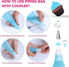 EZYHOME 15pcs Piping Bags and Tips Set, Reusable Piping Bags, Frosting Piping Kit for Baking with Pastry Bags and Tips, Standard Converters, Silicone Rings, Cake Decorating Tools Supplies for Cookie Icing, Cupcake