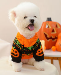 KUTKUT Halloween Small Dog Cat Sweater - Warm Acrylic Wool Knit Pet Pullover With Pumpkin Design, Soft Cozy Outfit For Maltese, ShihTzu, Pekingese etc