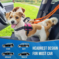 KUTKUT Double Dog Seat Belt, Dual Pet Car Headrest Restraint Safety Seatbelt No Tangle Dog Leash Duty Adjust Elastic Bungee Lead Splitter Connect Harness in Vehicle Travel for 2 Dogs (Orange)