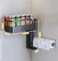EZYHOME 2 Tier Kitchen Rotating Shelves, Wall Mounted Kitchen Corner Spice Punch Free 360 Rotation Kitchen Spice Organiser Shelf Rack With Towel/Paper Towel Holder. Carbon Steel , Tiered Shel