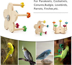 KUTKUT Bird Rotating Perch Toy,Durable Unique Wooden Ferris Wheel Parrot Toys with 5 Perches,Bird Cage Accessories for Parakeet, Cockatiel, Budgerigar,Conures, Lovebirds